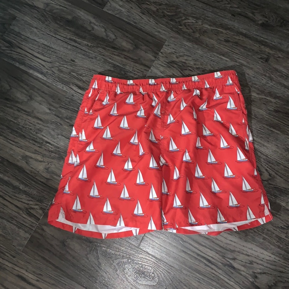 Sero Sz L Red Sailboat Swim Trunks with Liner